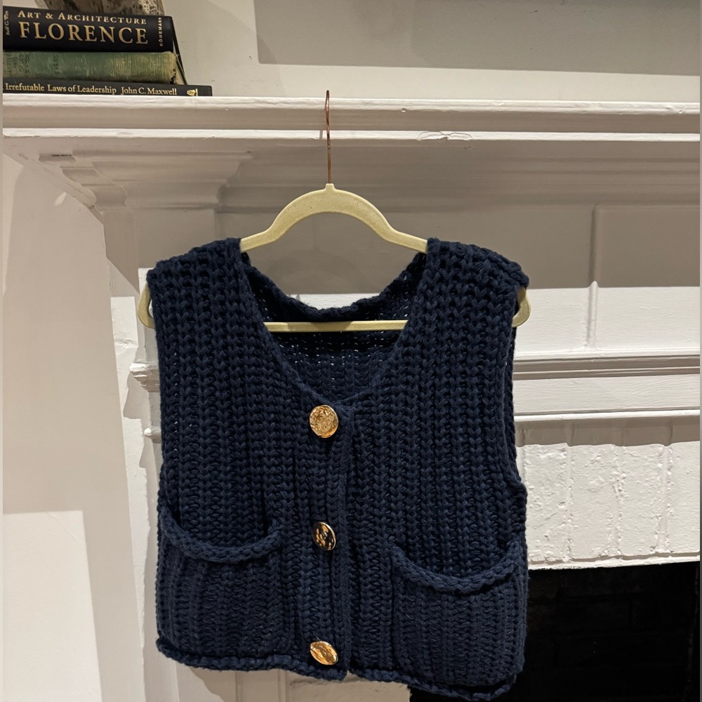 Womens Sweater Knit Vest with Gold Buttons
